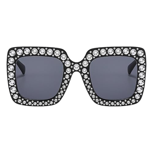 Strass-Sonnenbrille für Damen, glitzernde Brillenschattierungen, modische Sonnenbrille für Damen, übergroßer quadratischer Rahmen, glitzernde Sonnenbrille, Sommeraktivität, Schwarz , Refer to von Generisch