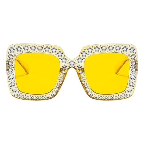 Strass-Sonnenbrille für Damen, glitzernde Brillenschattierungen, modische Sonnenbrille für Damen, übergroßer quadratischer Rahmen, glitzernde Sonnenbrille, Sommeraktivität, gelb, Refer to description von Generisch