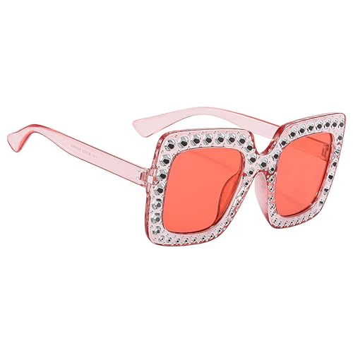Strass-Sonnenbrille für Damen, glitzernde Brillenschattierungen, modische Sonnenbrille für Damen, übergroßer quadratischer Rahmen, glitzernde Sonnenbrille, Sommeraktivität, rose, Refer to description von Generisch