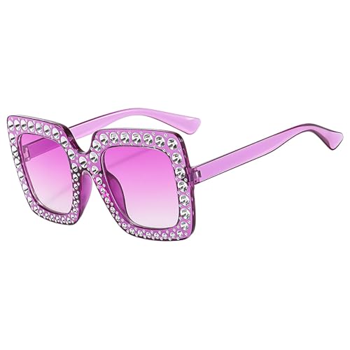 Strass-Sonnenbrille für Damen, glitzernde Brillenschattierungen, modische Sonnenbrille für Damen, übergroßer quadratischer Rahmen, glitzernde Sonnenbrille, Sommeraktivität, violett, Refer to von Generisch