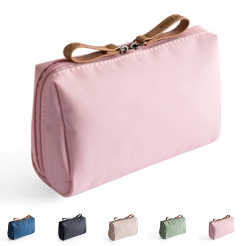 Streamline Travel Makeup Pouch for Women, Portable Mini Waterproof Travel Makeup Pouch, Large Capacity Multifunctional Use Solid Color Bag with Compartments, for Daily Storage (Pink) von Generisch