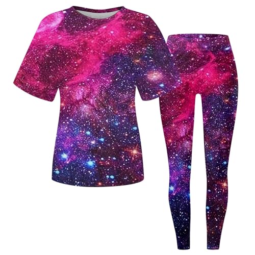 Streatwear Trainingsanzüge, Baumwoll, Achtsamkeitskalender 2025, 80er Jahre Outfit Galaxy Damen, Schwarz Streatwear Trainingsanzüge Für Damen, Langarmshirt Snowboardhose Galaxy Damen Sport Set, Rot von Generisch