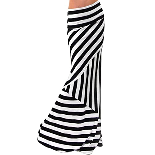 Streifen Bequeme Wickelrock Bodenlanger Rock Langes Slim Fit Boho Damen Röcke Sommer Strand Bedruck Böhmischer Maxikleid Urlaub Hohe Taille Lässig Damenrock Lang Elegant Freizeitrock (Black, XXL) von Generisch