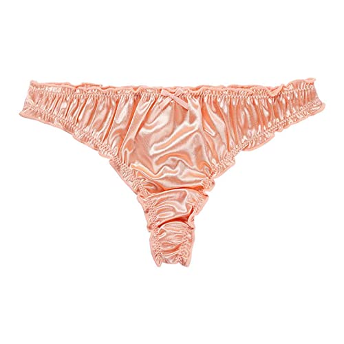 Stretch Tanga Damen Satin String Frauen Glänzend Rüschen Unterwäsche Bequeme Weich Panties Atmungsaktive Erotische Unterhose Dünne Niedrige Taille Hipster Eeinfarbige Thong A L von Generisch