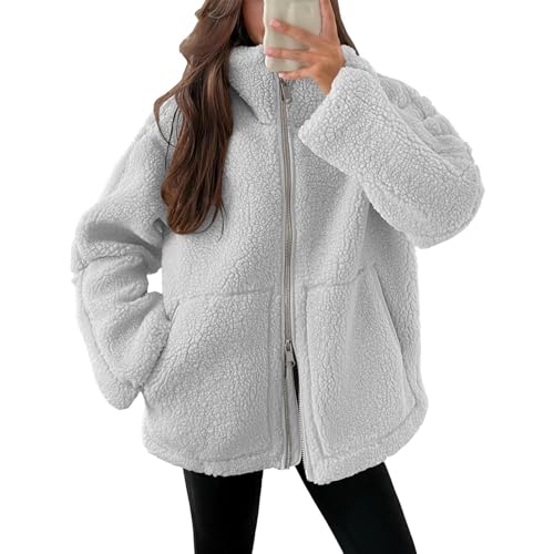 Strickfleecejacke-Damen-Lang,-Teddyjacke-Damen-Warme-Doppelschneidiger-Samt-Jacke-Dicke-Freizeit-Winterjacke-Einfarbig-Fleecejacke-mit-Taschen-Reißverschluss-Wintermantel-2024-Neueste-Plüschjacke von Generisch