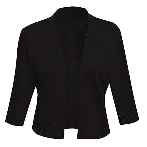 Strickjacke 3/4 Arm Baumwolle: Strickjacken Für Damen Elegant Kurz Cardigan Leichte Stretch Jacke Weiche Strickjacke Einfarbig Strickcardigan V-Ausschnitt Bolero Jacke Sitzender Unregelmäßiger von Generisch