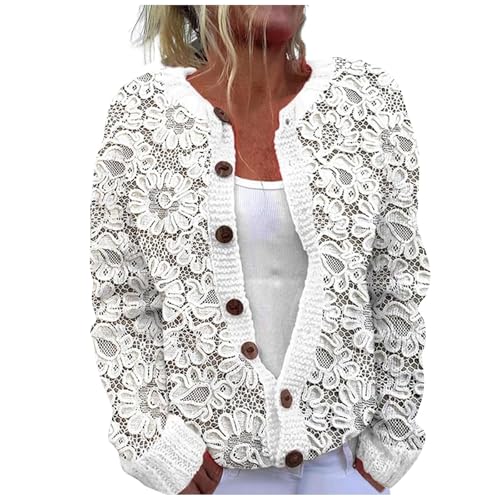 Strickjacke Damen Bunt Gemustert Strickpullover Trachtenjacke Mit Knöpfen V Ausschnitt Leichte Cardigan Langarm Strickmantel Lässige Blumendruck Winter Jacke Lose Mantel Strickpulli Übergangsjacke von Generisch