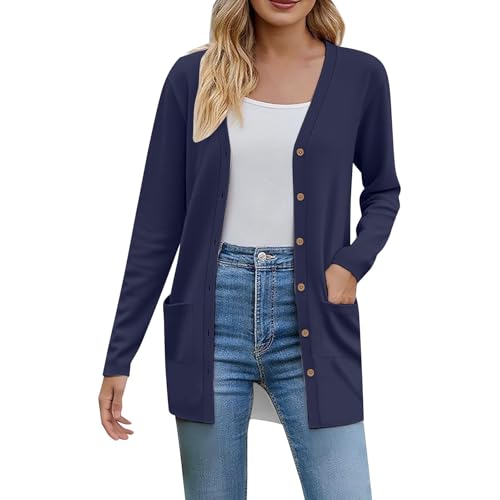 Strickjacke Damen Dünne Casual Langarm Elegant Cardigan Mit Taschen Leicht Gemütlich Offene Vorderseite Ärmel Draussen Atmungsaktiv Jacken Leichter Sommer Cardigan Damen Sommer Jacke von Generisch
