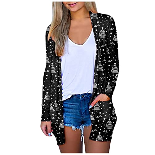 Strickjacke Damen Elegant Sport Tshirts Damen T Shirt Große Größen Damen Blouson Damen Sommerkleid Damen Langarm Bluse Damen Tshirt Damen Mit Aufdruck Oberteile Damen Schwarz 3XL von Generisch