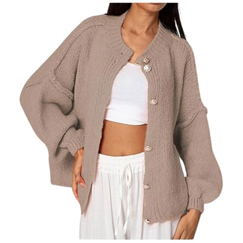 Strickjacke Damen Herbst - Cardigan Damen Kurz Oversize Strickmantel Strickpullover Strickweste Grobstrick Weste Oversize Sweater Dicke Strick Mit KnöPfen Strickmantel Winter Jacke LaternenäRmel von Generisch
