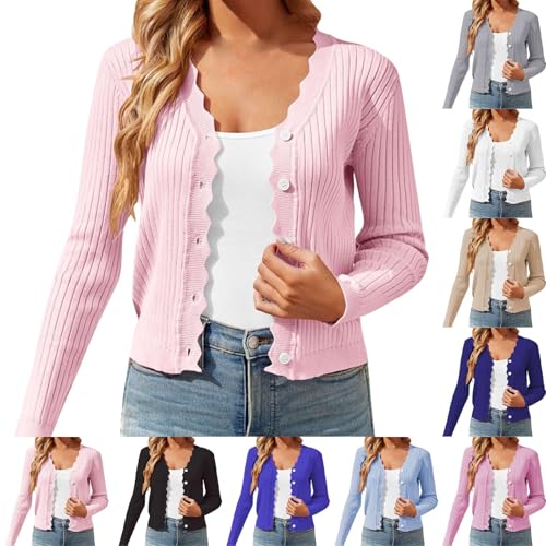 Strickjacke Damen Kurz Elegant, Cardigan V Ausschnitt Damen Feinstrickjacke Knöpfe Übergangsjacke Einfarbig Strickcardigan Langarm Strickjacken Casual Sweater Bequeme Strickmantel Strickjacken von Generisch