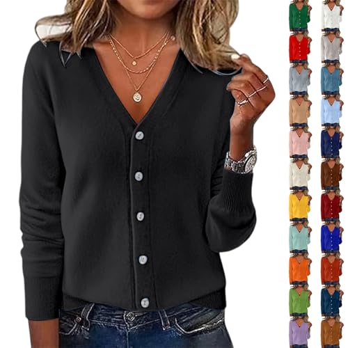 Strickjacke Damen Kurz Trachtenjacke Mit Knöpfen V Ausschnitt Leichte Klassisch Cardigan Sommer Dünne Übergangsjacke Solid Casual Top von Generisch