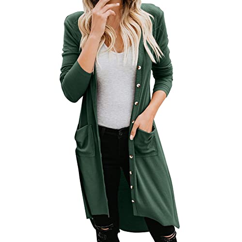 Strickjacke Damen Lang Schwarz, Strick Cardigan Damen Lang Mit Knöpfe Strickmantel Große Größen Feinstrickjacke Elegant Sweater Mit Taschen Longstrickjacke Einfarbig Strickjacken Herbstcardigan von Generisch