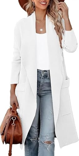 Strickjacke Damen Lang Stockholm Style Cardigan Drapiert Grobstrickjacke Open Front Strickmantel Lang Casual Lose Trachtenjacke Elegant Oversize Langarm Sweater von Generisch