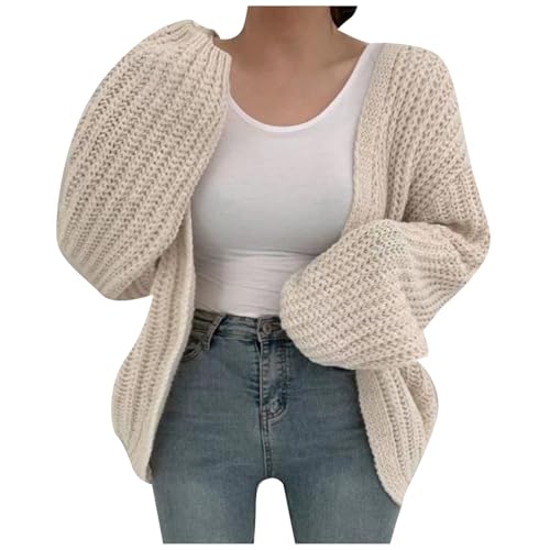 Strickjacke Damen Lang V-Ausschnitt Langarm Cardigan Bequem Dicker Strickjacken Weich Oversize Gemütlich Winter Casual Strickpullover Elegant Einfarbig Freizeitjacke Top von Generisch