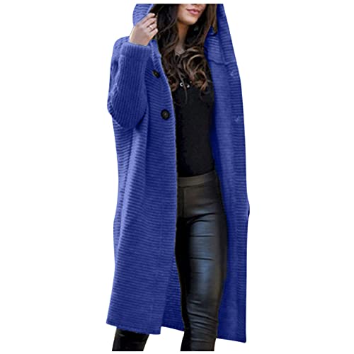 Strickjacke Damen Lang Winter Kapuze Strickjacke Grobstrick Dicker Winterjacke Mit Knöpfen Edle Outwear Langarm Weich Strickjacken Große Größen Warme Kapuzenjacke Alltagstauglich Wintermantel von Generisch