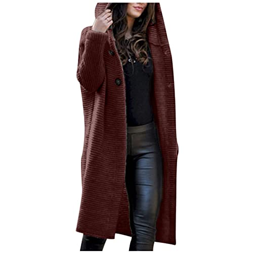 Strickjacke Damen Lang Winter Kapuze Strickjacke Grobstrick Dicker Winterjacke Mit Knöpfen Edle Outwear Langarm Weich Strickjacken Große Größen Warme Kapuzenjacke Alltagstauglich Wintermantel von Generisch