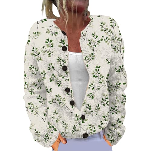 Strickjacke Damen Sommerstrickjacke Elegante Cardigan Dünne Strickjacke Trachtenjacke Damen Damenstrickjacke mit Knopfleiste Sweatjacke Langarm Strickcardigan Gestricktes (Beige, XL) von Generisch