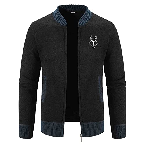 Strickjacke Herren, Warme mit Stehkragen Langarm Trachtenjacke mit Reissverschluss Beige Große Größen Cardigan Outdoor Schwarz Strickjacke XXL 3XL Wolljacke Weiße Blaue Fleecejacke von Generisch