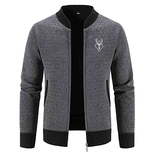 Strickjacke Herren, Warme mit Stehkragen Langarm Trachtenjacke mit Reissverschluss Beige Große Größen Cardigan Outdoor Schwarz Strickjacke XXL 3XL Wolljacke Weiße Blaue Fleecejacke von Generisch