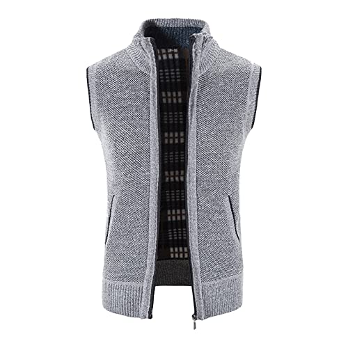 Strickjacke Herren Leicht Kaschmir Lässige, Karierte, ärmellose Weste für Herren, Reißverschluss, Stehkragen, Oberteile, Pullover, Strickjacke Männer Hausjacke Homewear Gestrickte (Grey, XXL) von Generisch