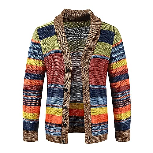 Strickjacke Herren Mit Knopfleiste - Cardigan Herren Modern Fashion Bunt Patchwork Strickjacken Revers Strickmantel Modisch Freizeit Sweater Bequem Warme Strickpullover Slim Fit Mode Oberteil Mantel von Generisch