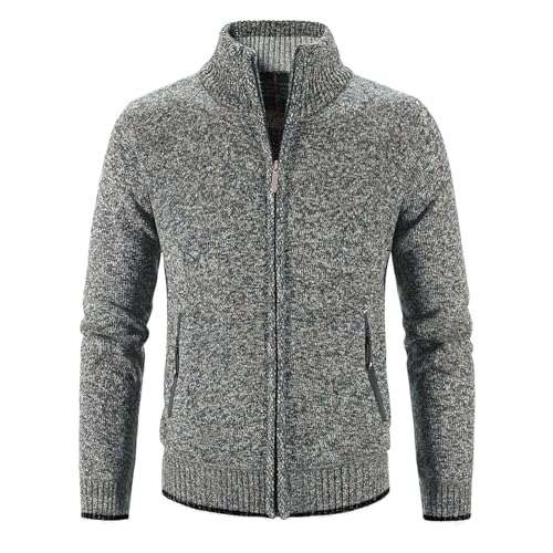 Strickjacke Herren Mit Reißverschluss, Cardigan Mit Schalkragen Herren, Fleecejacke Loose Fit Grobstrickjacke Gefüttert Strickpullover Ohne Kapuze Freizeitjacke Weich Herrenjacke Stretch von Generisch