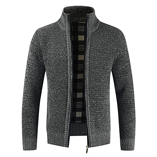 Strickjacke Herren Winter, Cardigan Langarm Feinstrike Mit Reißverschluß Und Taschen Pullover Janker Schalkragen Strickjacken Für Männer Grau Jackett Winter Pullover Cardigan (XXL, Dark Gray) von Generisch