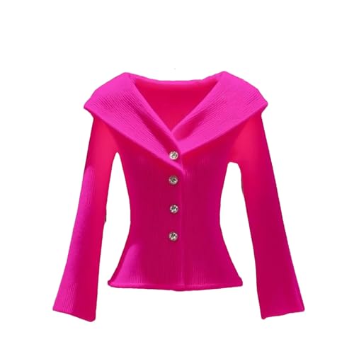 Strickjacke Pullover Jacke Damen Mode Herbst V-Ausschnitt Elegant Casual Mantel Slim Strick Tops, rosarot, S von Generisch