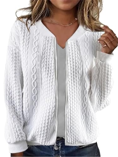 Strickjacke mit Reißverschluss für Damen, Herbst 2024, trendig, Rundhalsausschnitt, langärmelig, lässig, leicht, Zopfstrickjacke, weiß, S Strickjacke mit Reißverschluss für Damen, Herbst 2024, trendig, Rundhalsausschnitt, langärmelig, lässig, leicht, Zopfstrickjacke, weiß, S von Generisch