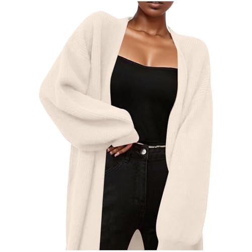 Strickjacken Damen,Lang Leichte Cardigan,V-Ausschnitt Knopfleiste Strickcardigan,Langarm Elegant Strickpullover,Pullover mit Taschen Weiß2 One Size von Generisch