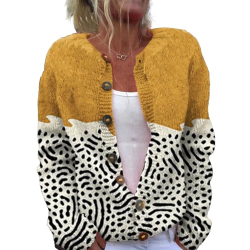 Strickjacken Damen Lange Weihnachtspullover Ugly Sweater Pullover Weihnachtes Cardigans mit Knöpfen Strickjacke Cute 3D Digital Bedruckte Strickcardigan Gemustert Strickpullover Outwear von Generisch