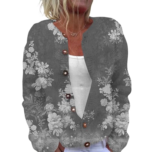 Strickjacken Damen Lange Weihnachtspullover Ugly Sweater Pullover Weihnachtes Cardigans mit Knöpfen Strickjacke Cute 3D Digital Bedruckte Strickcardigan Gemustert Strickpullover Outwear von Generisch