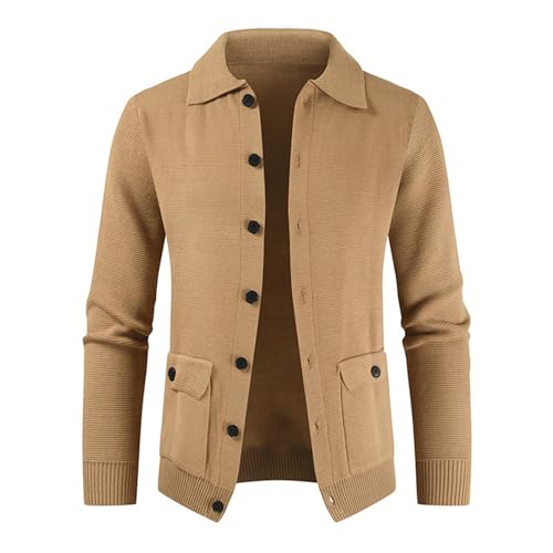 Strickjacken Für Herren Sommer Herrenpullover, Strickjacke, lässige Strickjacke Herren Leinenjacke Modern Gestrickte Strickjacke (Khaki, M) von Generisch