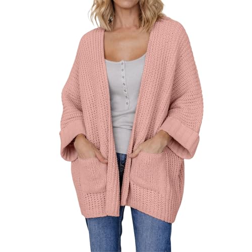 Strickjacken für Damen Langarm Cardigan Kurz Rundhalsausschnitt Jacke Herbst Elegant mit Knöpfen Open Front Sweater Langarm Lose Strickmantel Herbst Winter Gestrickt Jacke Cardigan Damen Strickjacken von Generisch