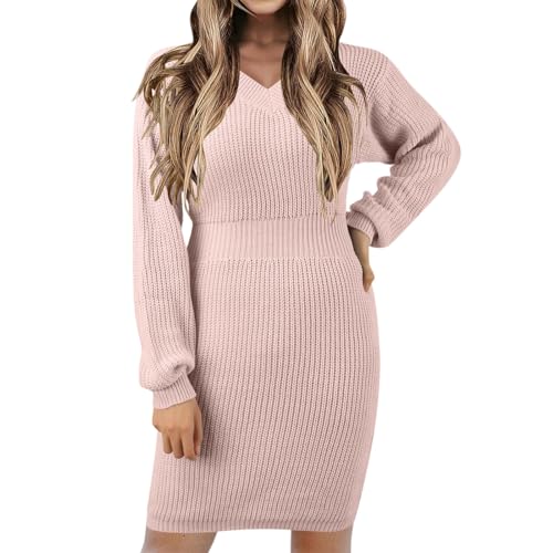 Strickkleid Damen Lang, Festlich Mädchen Oversized Chiffonkleid Strickkleid Moderne Baumwolle Weihnachts Abendkleid Strickkleid Damen Winter Knielang Mode Lässig Strickkleid Damen Damenkleider von Generisch