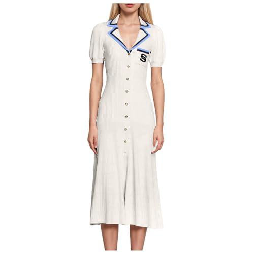 Strickkleid Damen Pulloverkleid Einfarbig Minikleid Rollkragen Midikleid Tunika Pullikleid Lang Pullover Cocktailkleid Partykleid Langarm A Linie Pulloverkleid V-Ausschnitt (Beige, S) von Generisch