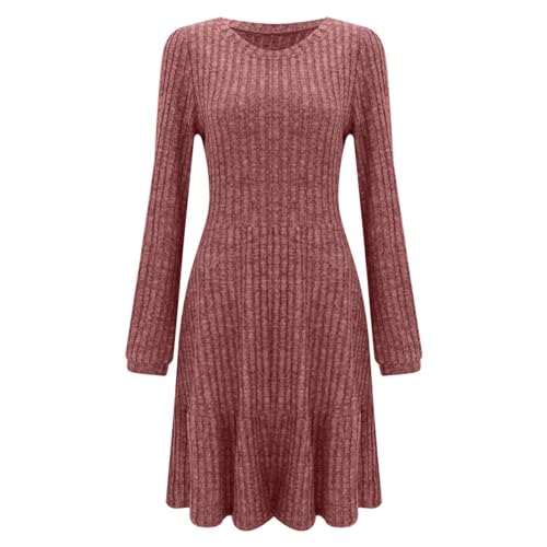 Strickkleid Damen Winter A Linie | Skaterkleid Damen Langarm Rundhalsausschnitt A-Linie Kleid Curvy Pulloverkleid Mit Taschen Plisseekleid Slim Fit Etuikleid Herbstkleid Rüschen Strickkleid Minikleid von Generisch