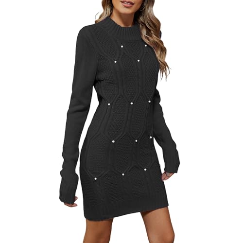Strickkleid Damen Winter Kurz Mit Perlen Winterkleid Damen Langarm Eng Herbstkleid Damen Elegant Strick Pulloverkleid Damen Curvy Warm Pullikleid Grobstrick Strickkleider Zopfmuster Einfarbig Strickkleid Damen Winter Kurz Mit Perlen Winterkleid Damen Langarm Eng Herbstkleid Damen Elegant Strick Pulloverkleid Damen Curvy Warm Pullikleid Grobstrick Strickkleider Zopfmuster Einfarbig von Generisch