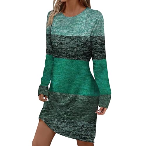 Strickkleid Damen Winter Kurz | Sweatkleid Damen Langarm Streifen Freizeitkleid Rundhalsausschnitt Pulloverkleid Große Größen Herbstkleid Casual Minikleid Curvy Sweater Kleid Etuikleid Jerseykleid von Generisch