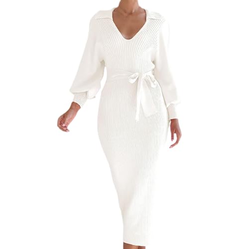 Strickkleid Damen Winter Lang | Bleistiftkleid Damen Lang Stretch V-Ausschnitt Jerseykleid Mit Gürtel Pulloverkleid Stretch Etuikleid Einfarbige Sweater Kleid Wadenlang Wickelkleid Curvy Herbstkleid Strickkleid Damen Winter Lang | Bleistiftkleid Damen Lang Stretch V-Ausschnitt Jerseykleid Mit Gürtel Pulloverkleid Stretch Etuikleid Einfarbige Sweater Kleid Wadenlang Wickelkleid Curvy Herbstkleid von Generisch