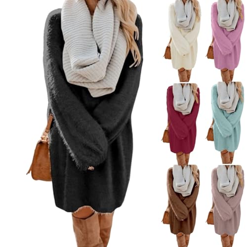 Strickkleid Weihnachten Damen, Strickkleid Damen Winter - Longpullover Lang Strick Winterkleid Oversize Lässig Pulloverkleid Strickpullover Herbstkleid Damenkleider Dress Knielang Langarm Wollkleid von Generisch