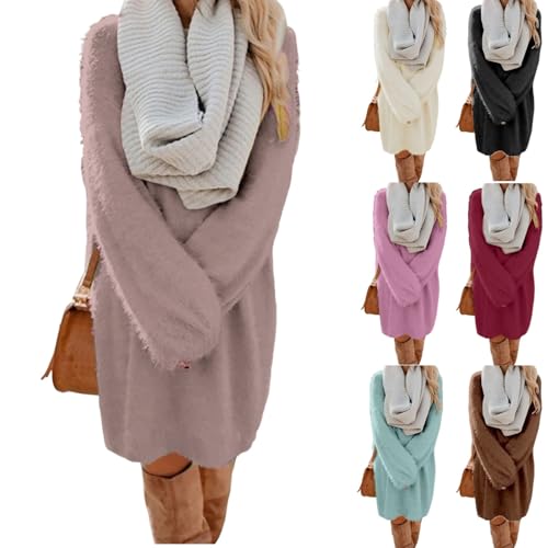 Strickkleid Weihnachten Damen, Strickkleid Damen Winter - Longpullover Lang Strick Winterkleid Oversize Lässig Pulloverkleid Strickpullover Herbstkleid Damenkleider Dress Knielang Langarm Wollkleid von Generisch