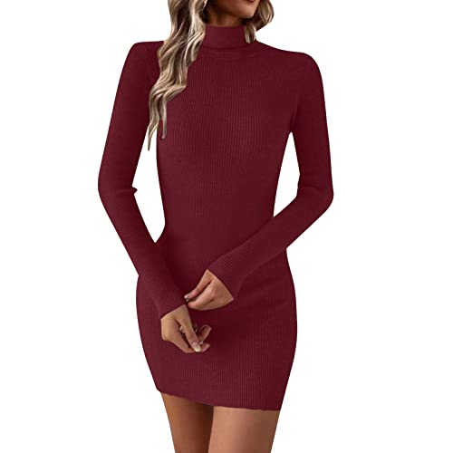 Strickkleider Für Damen Winter Knielang Herbst Geripptes Sexy Wolle Tunika Kleid Strickkleid Elegant Eng Kurz Figurbetont Winterkleid Pulloverkleid Baumwolle A-Linie Tailliert Langarm Rundkragen von Generisch