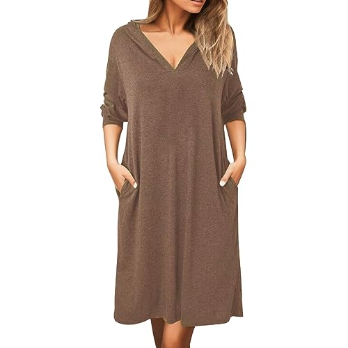 Strickkleider Für Damen Winter Knielang Sexy Baumwolle A-Linie Langarm Tunika Kleid Strickkleid Eng Elegant Kurz Wolle Pulloverkleid Winterkleid Tailliert Herbst Geripptes V-Ausschnitt Figurbetont von Generisch