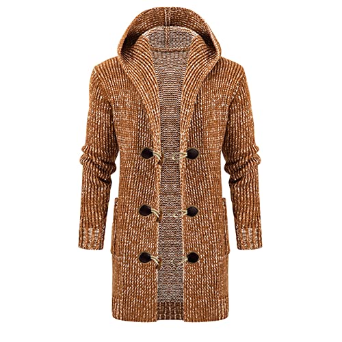 Strickmantel Herren Lang, Herren Oberbekleidung Elegant, Gestrickter Kapuzenmantel Jacke Sweatjacke Cardigan Mit Knöpfen Jacke Hoodie Mit Kapuze Und Taschen Oversize Kapuzenpulli Baggy von Generisch