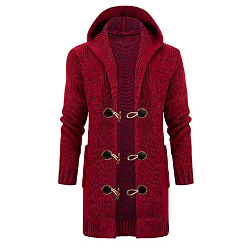 Strickmantel Herren Lang, Herren Oberbekleidung Elegant, Gestrickter Kapuzenmantel Jacke Sweatjacke Cardigan Mit Knöpfen Jacke Hoodie Mit Kapuze Und Taschen Oversize Kapuzenpulli Baggy von Generisch