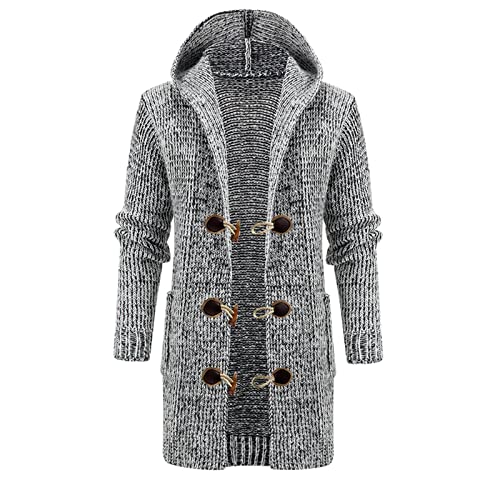Strickmantel Herren Lang, Herren Oberbekleidung Elegant, Gestrickter Kapuzenmantel Jacke Sweatjacke Cardigan Mit Knöpfen Jacke Hoodie Mit Kapuze Und Taschen Oversize Kapuzenpulli Baggy von Generisch