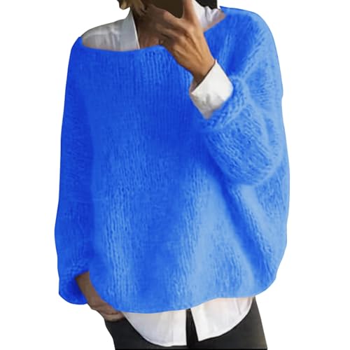 Strickpullover Damen Fledermausärmel: Damen Pullover Oversize Strickpullover, Gestrickte Pullis Elegant Tunika U-Boot Langarmshirt Knitted Sweater Casual Sweatshirt Strickpulli Winterpullover von Generisch