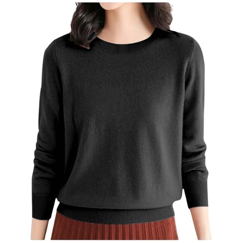 Strickpullover Damen Herbst Winter Wollpullover Merinowolle Langarm Einfarbig Strickpulli Feinstrick Warm Winterpullover Kaschmir Pullover Elegant Langarmshirt Basic Leicht Dünn Gestrickter Sweater von Generisch